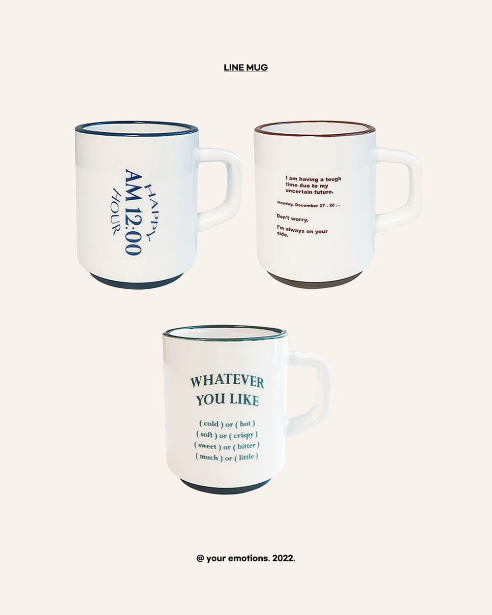 line mug cup ( brown,blue,green 3 type )